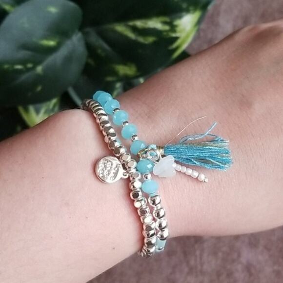 Love This Life turquoise & silver bracelet set NEW - Picture 1 of 6